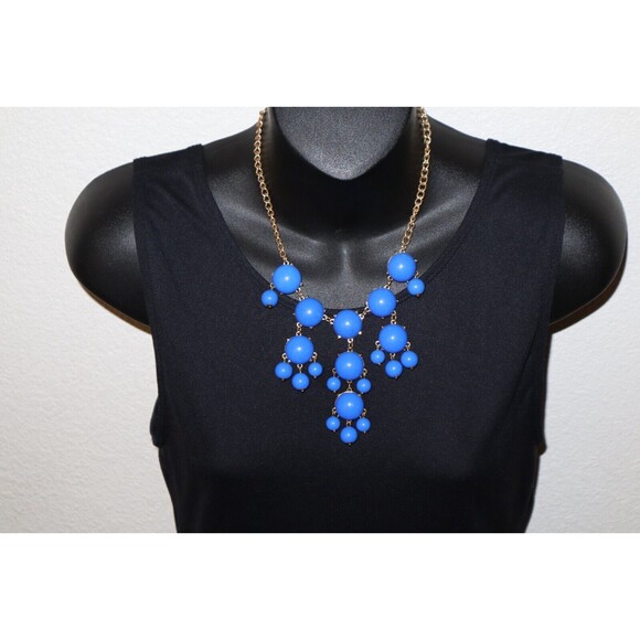 Lot of 3 STATEMENT Necklaces Blues & Pink/Red Cabochon Bubble Bib Chunky 17"+ - Picture 9 of 11